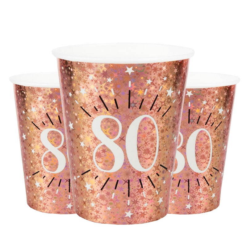 Roségold glitzernde Becher 80. Geburtstag 10er-Pack