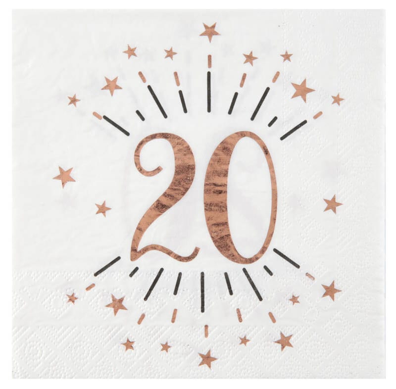 Roségold glitzernde Servietten 20. Geburtstag 10er-Pack