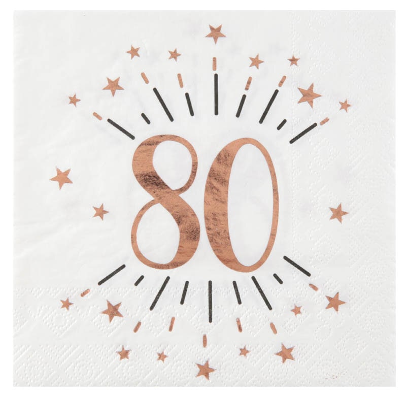 Roségold glitzernde Servietten 80. Geburtstag 10er-Pack