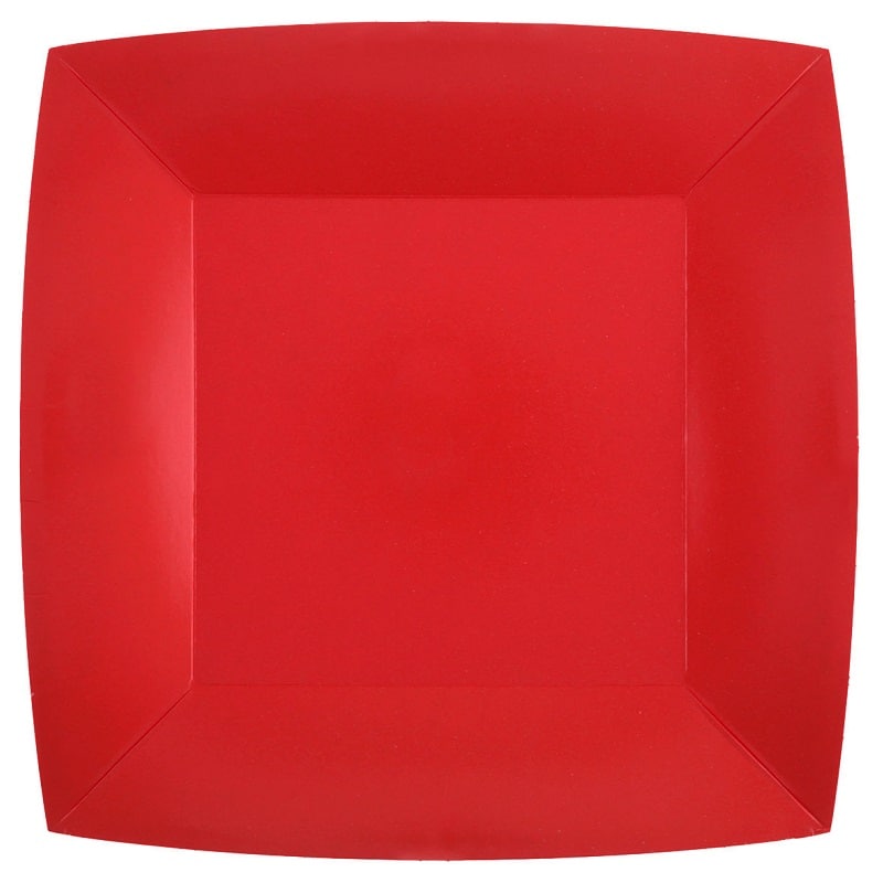 Pappteller Quadratisch 23 cm - Rot 10er Pack