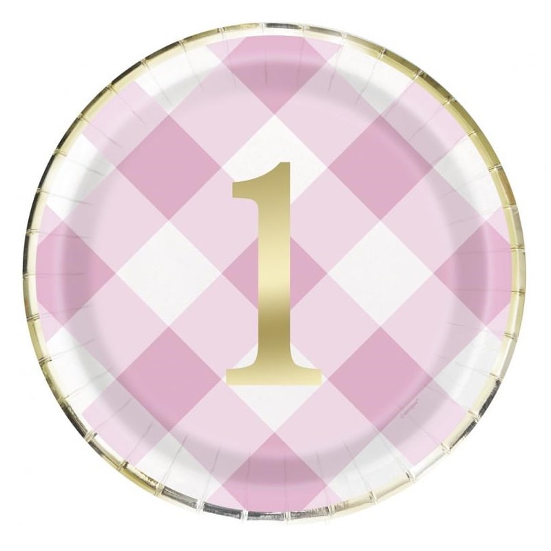 Rosakarierte Teller - 1 Jahr 8er-Pack
