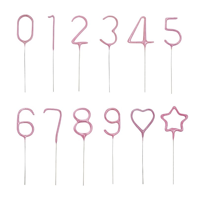 Wunderkerzen - rosa Zahlen und Symbole