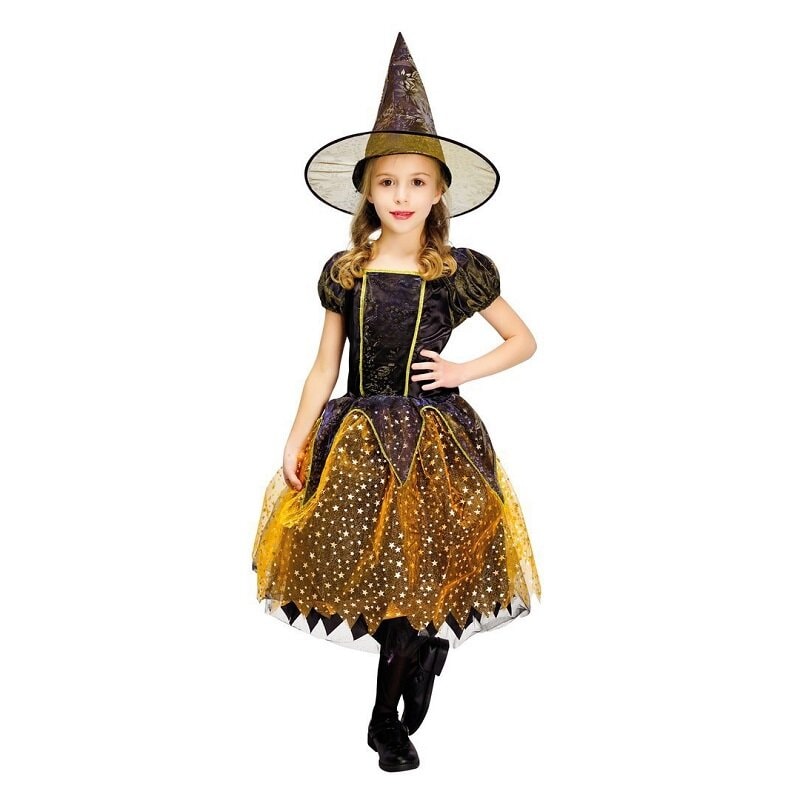 Oranges Hexenkostüm für Kinder, 5-6 Jahre (105-116 cm)