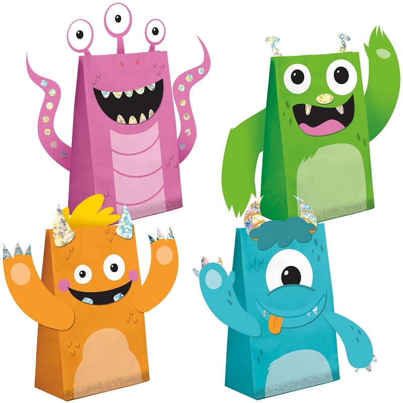 Süße Monster - 3D Geschenktüten aus Papier 8er-Pack