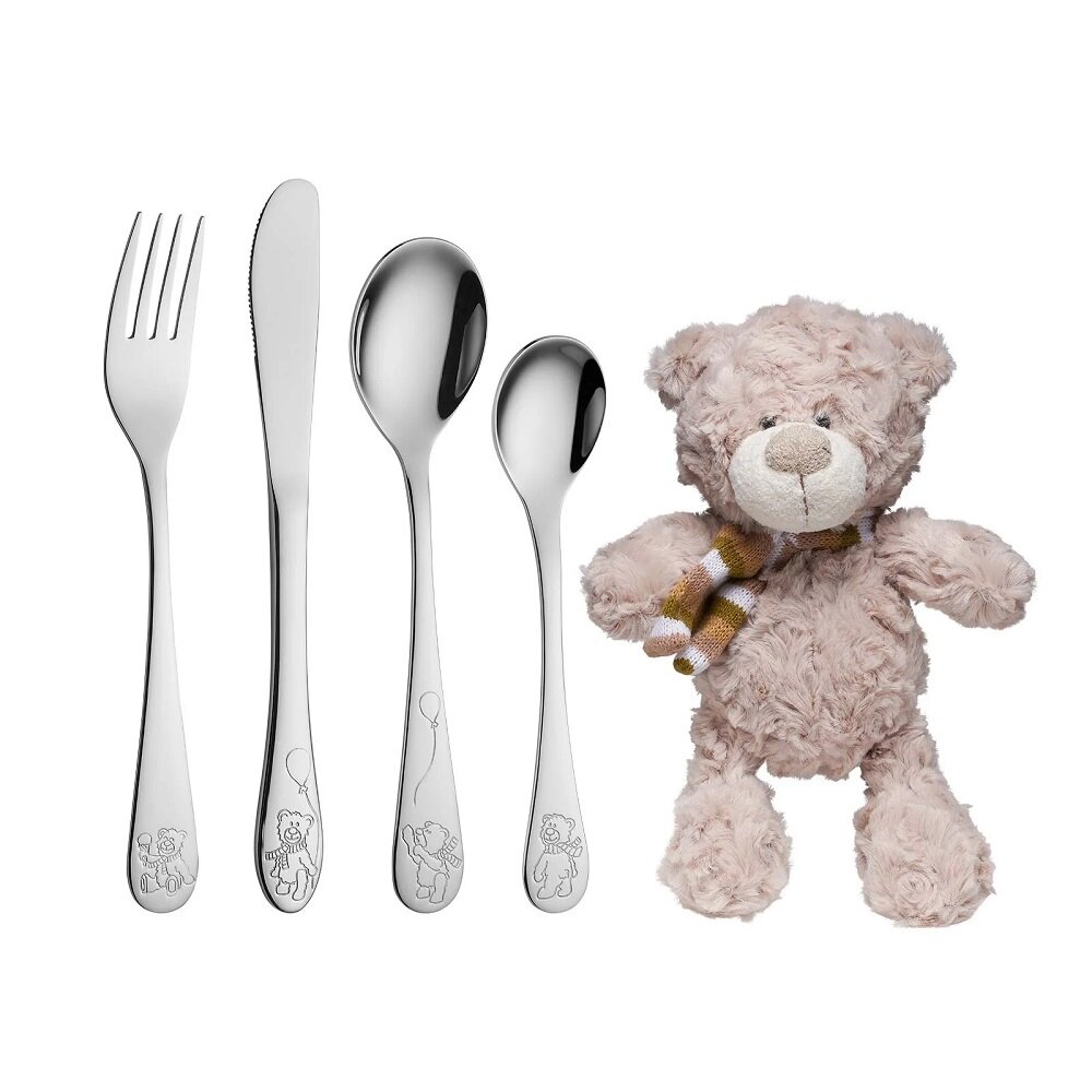 Taufgeschenk Teddybär - Besteckset mit Kuscheltie