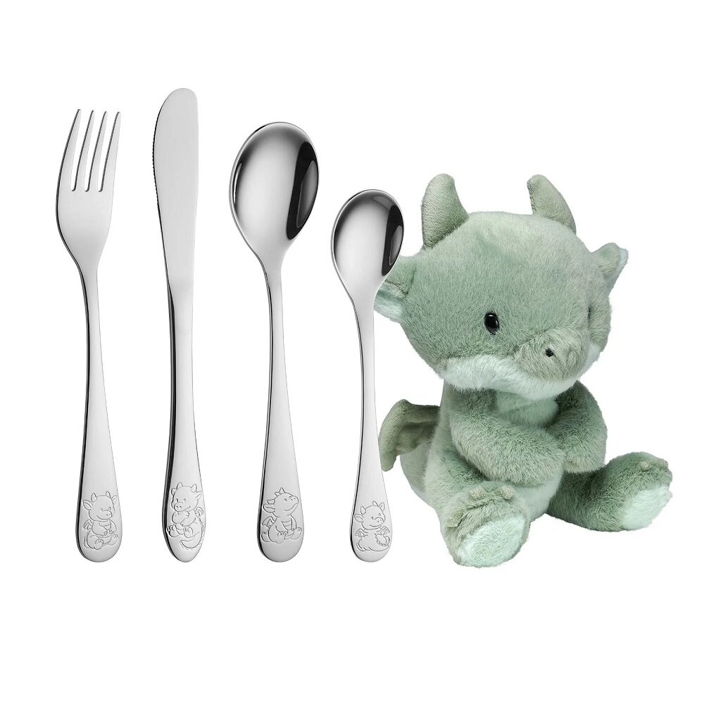 Taufgeschenk Drache - Besteckset mit Kuscheltier