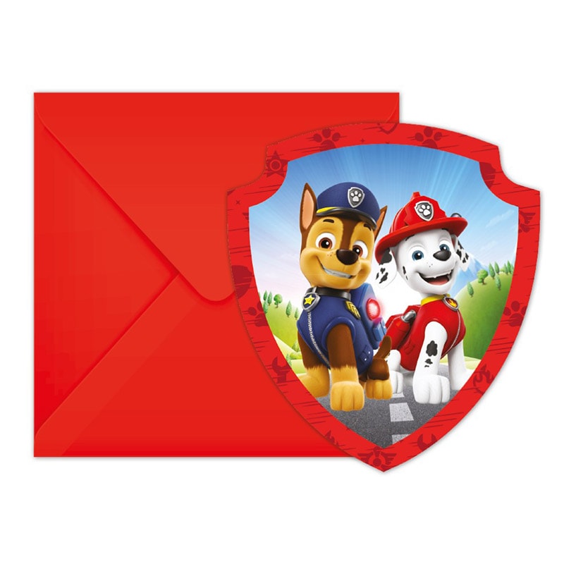 Paw Patrol Einladungskarten mit Umschlägen 6er-Pack