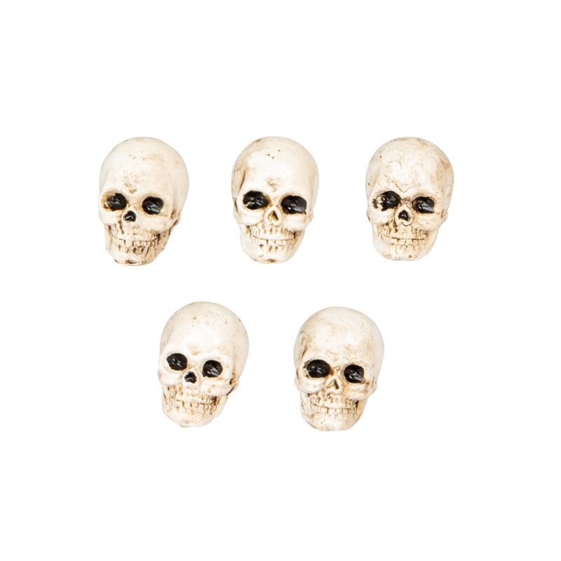 Halloweendekoration - Kleine Totenköpfe 2,2 cm 5er-Pack