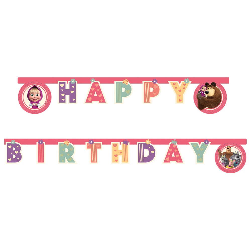 Masha und der Bär - Girlande Happy Birthday