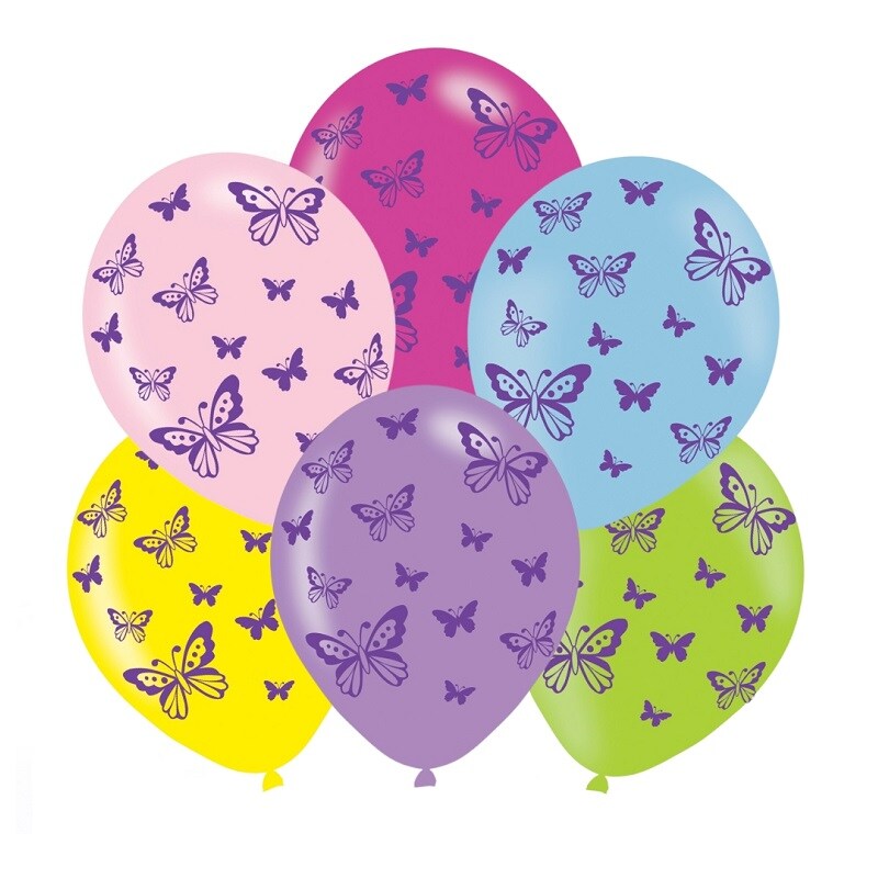 Luftballons mit Schmetterlingen 6er-Pack