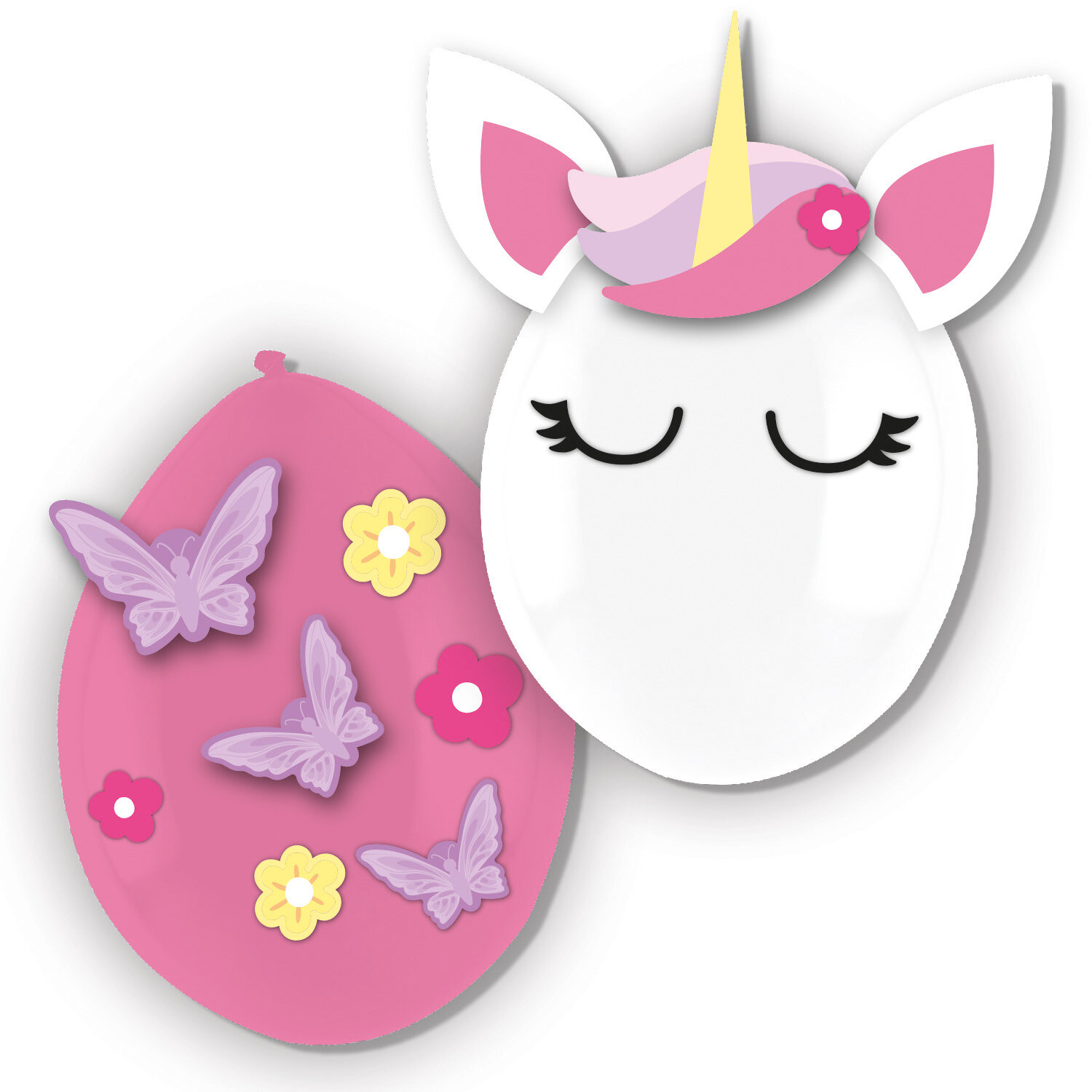 Luftballons 3D, Einhorn und Schmetterling 3er-Pack