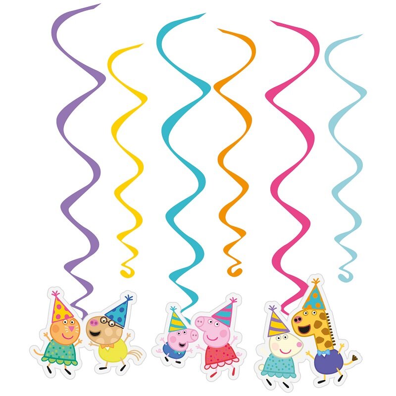 Peppa Wutz Geburtstag - Hängedeko Deko-Spiralen 6er-Pack