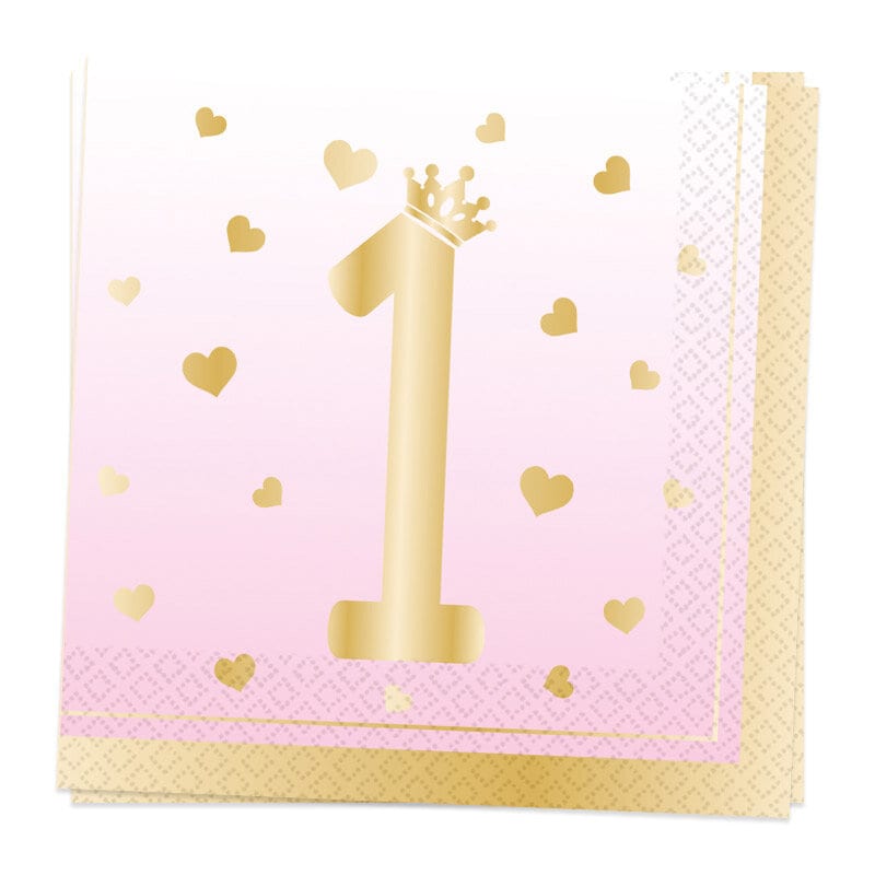 Rosaombre Servietten - 1. Geburtstag 16er-Pack