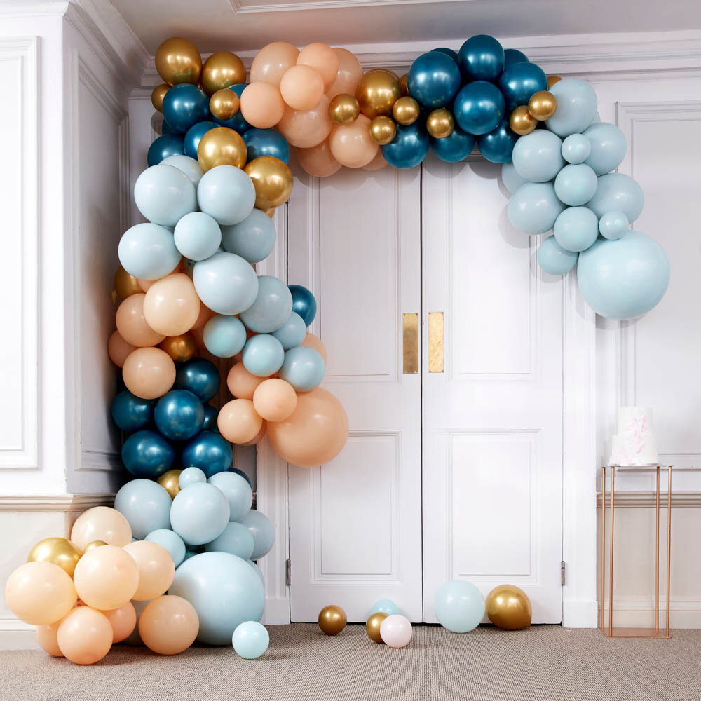 DIY Ballongirlande Deluxe - Blaugrün, Pfirsich und Goldchrom