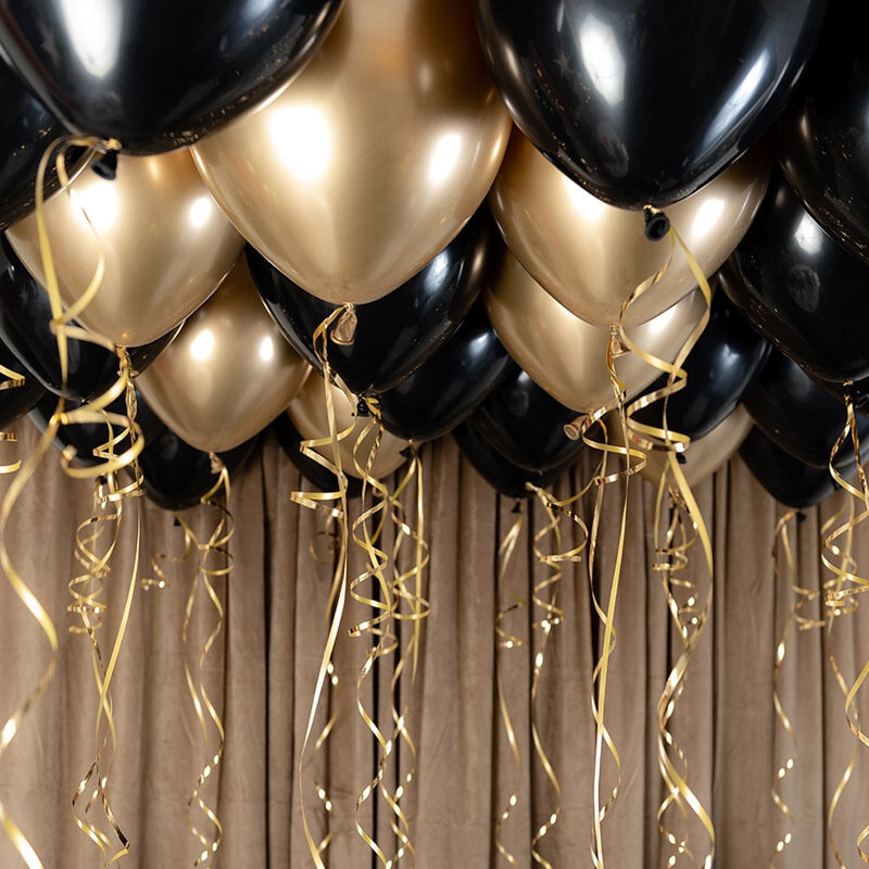 Ballon-Set für die Decke - Schwarz/Gold