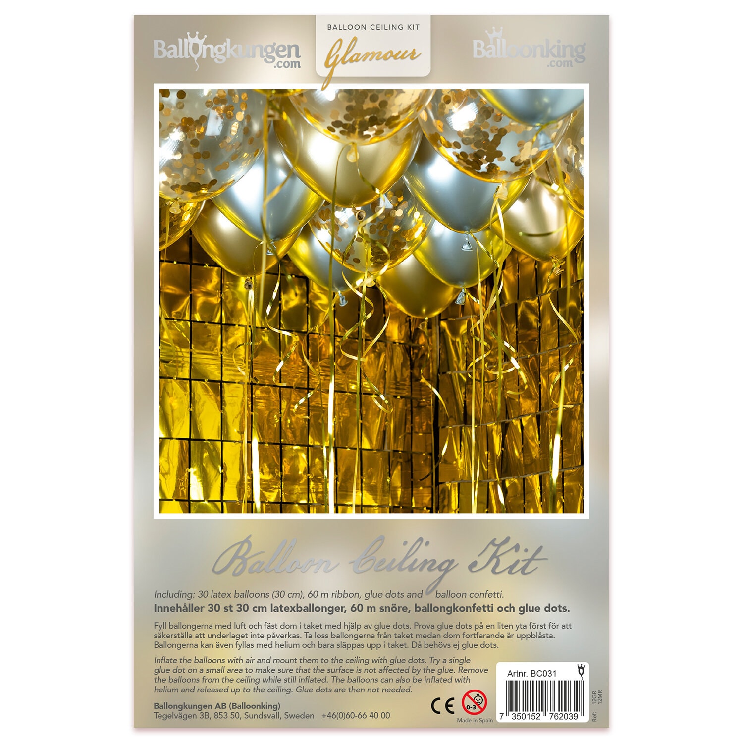 Ballon-Kit für die Decke - Gold Glamour