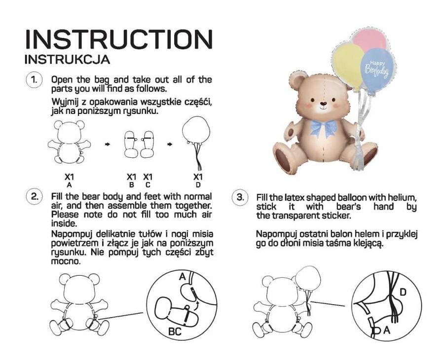 Sitzender Teddybär-Folienballon 76 cm