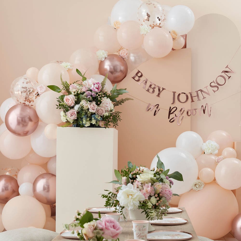 DIY Ballongirlande - Pfirsich, Weiß und Roségold