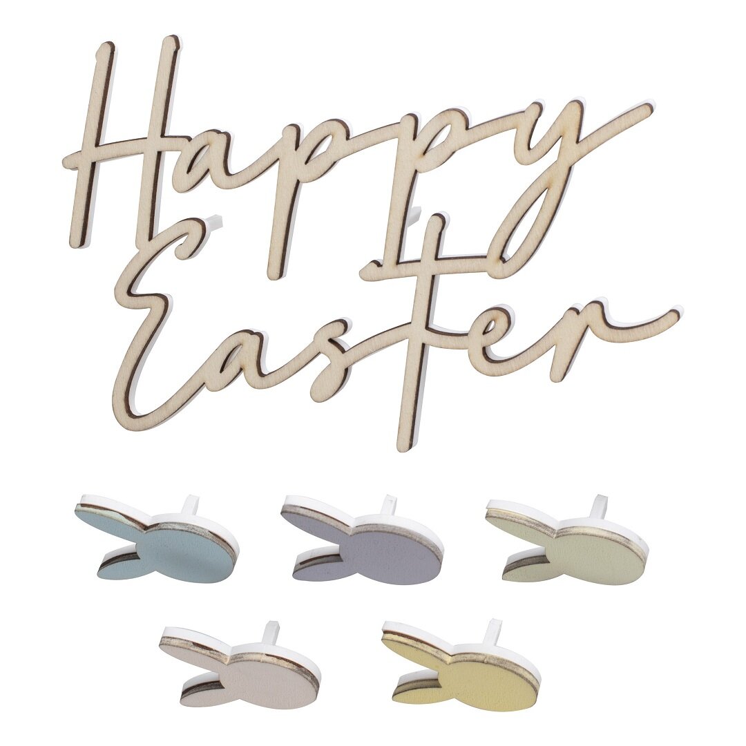 Tortendekoration aus Holz - Happy Easter