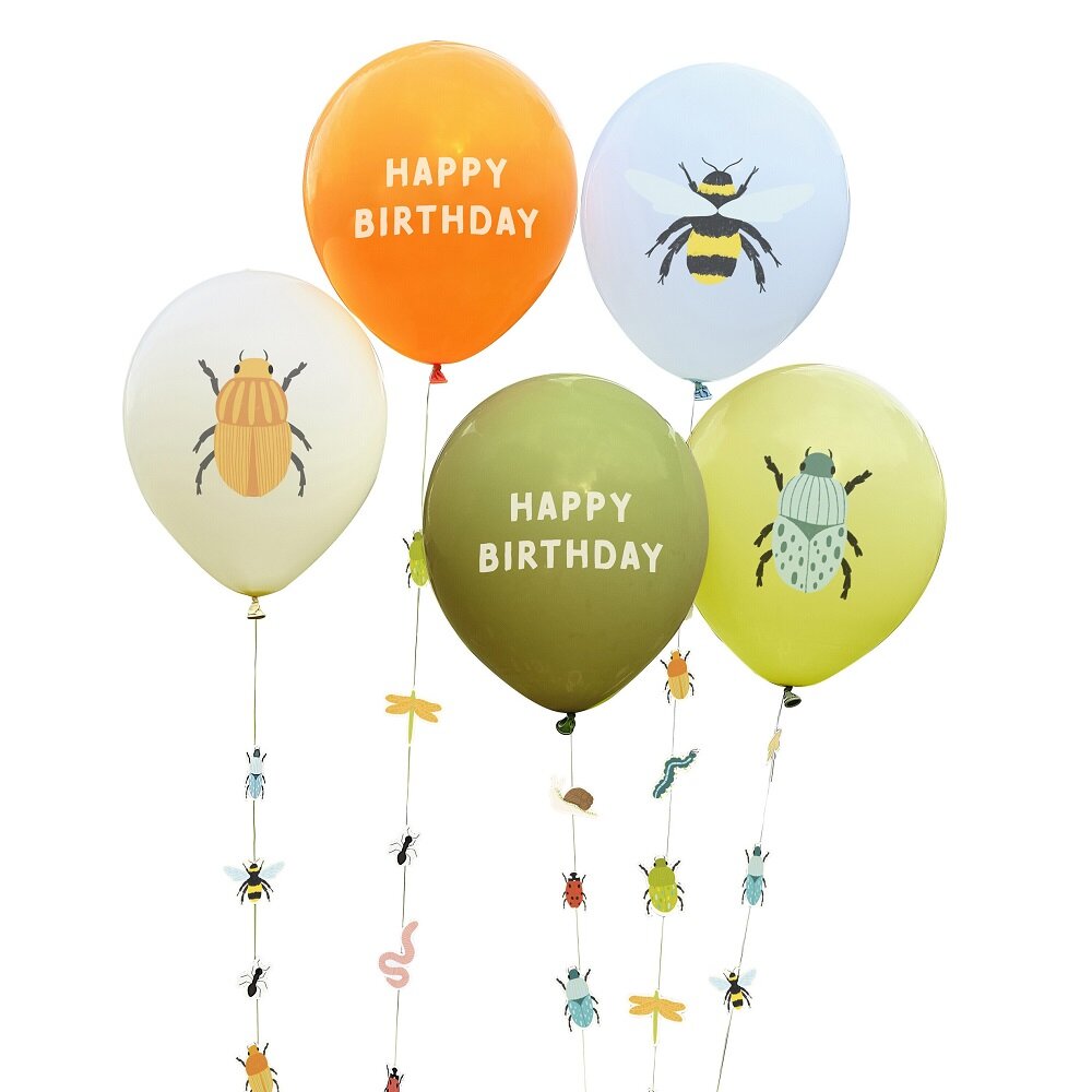 Bug Party - Ballons mit Ballonschwänzchen 5er-Pack