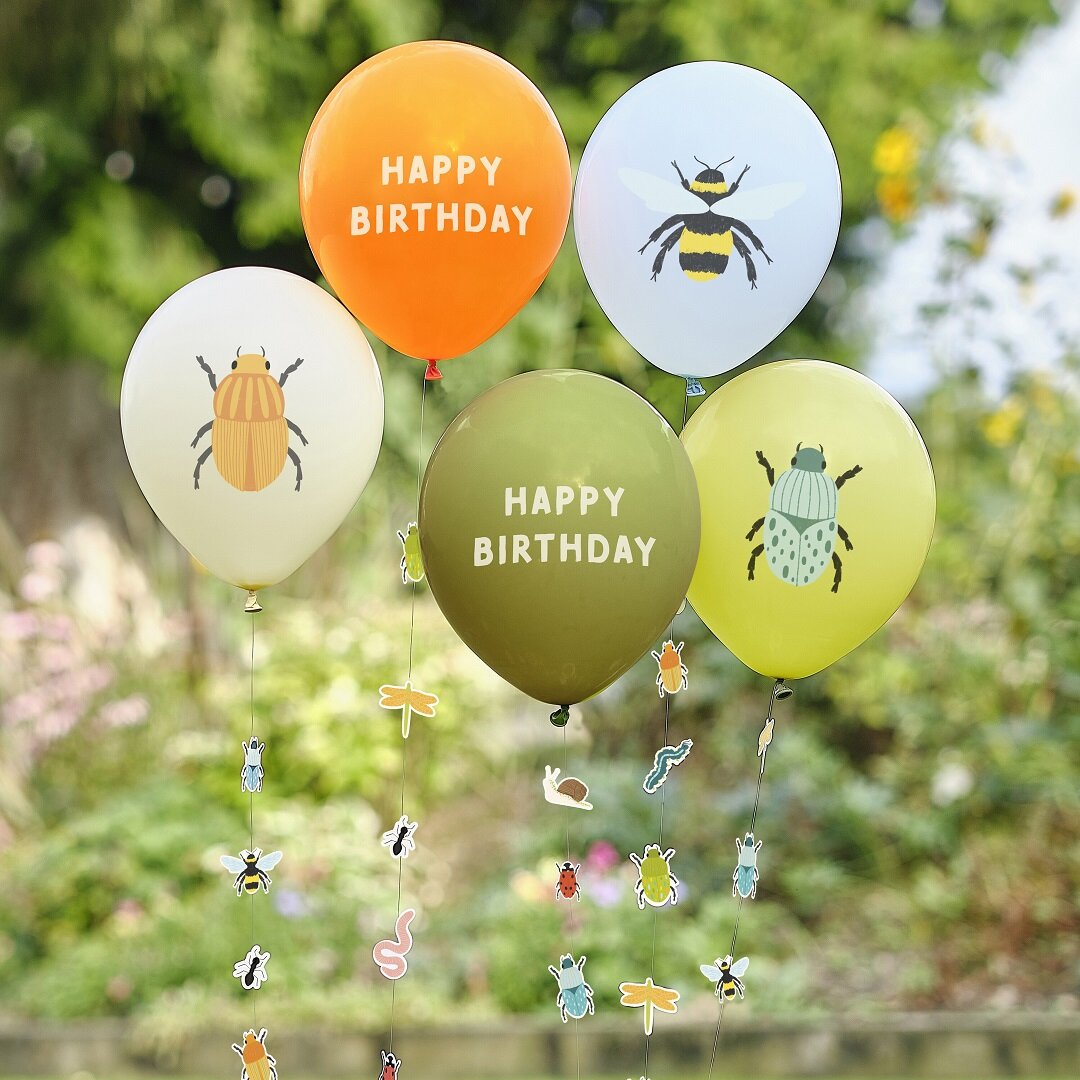 Bug Party - Ballons mit Ballonschwänzchen 5er-Pack