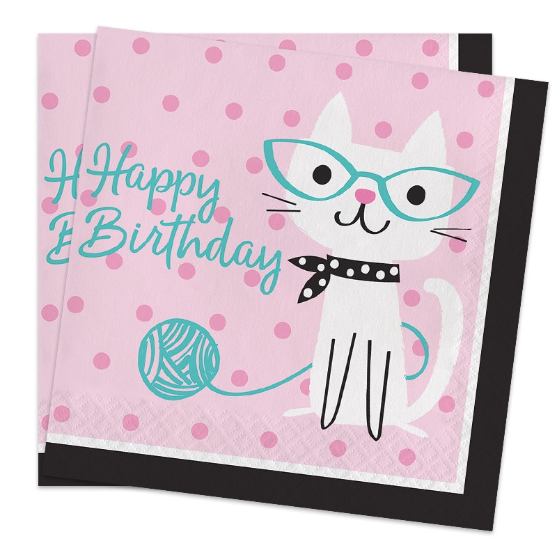 Cat Party - Servietten Happy Birthday 16er-Pack