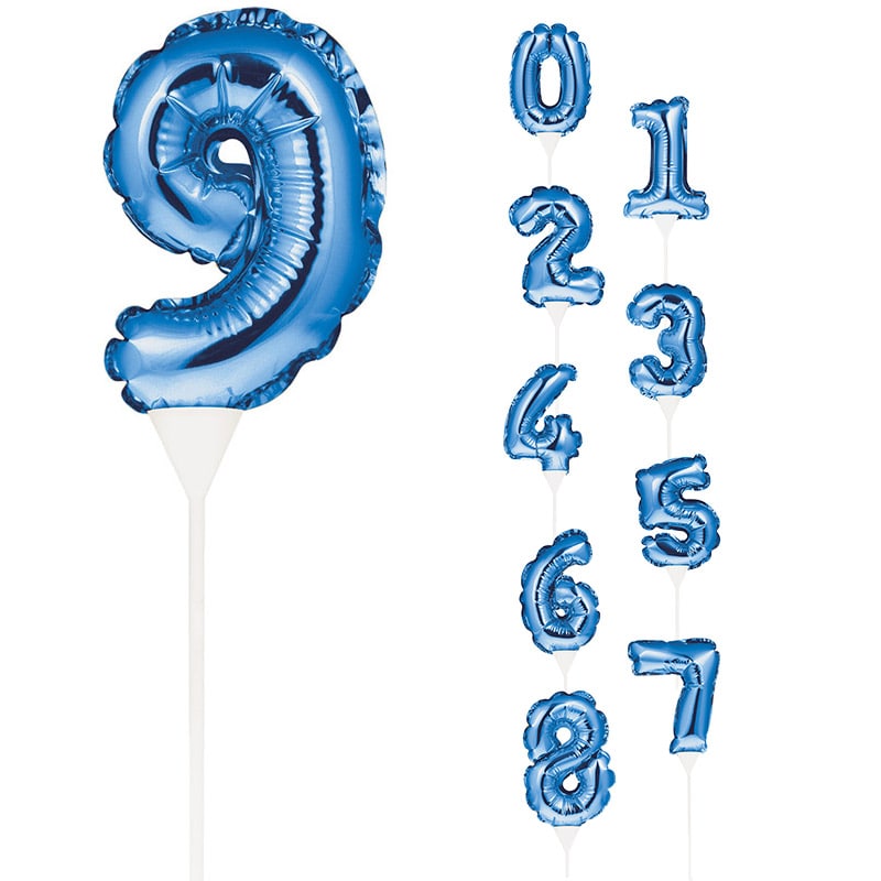 Tortendekoration, blaue Folienballons 0-9