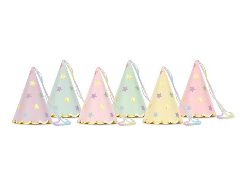 Partyhüte Pastellfarben mit Sternen 6er Pack