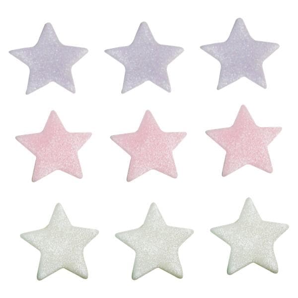 Zuckerdekorationen - Sterne rosa/weiß/lila, 9er Pack