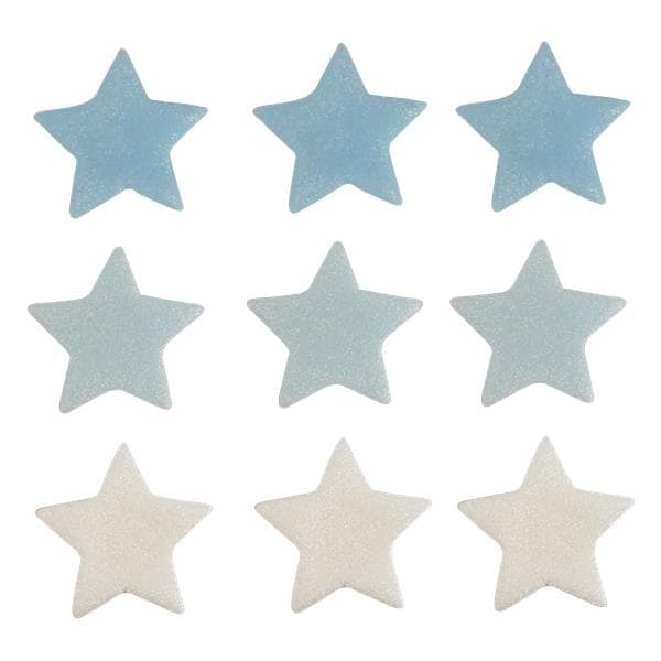 Zuckerdekorationen - Sterne blau/hellblau/weiß, 9er Pack