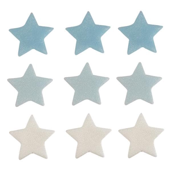 Zuckerdekorationen - Sternen blau/hellblau/weiß, 9er-Pack