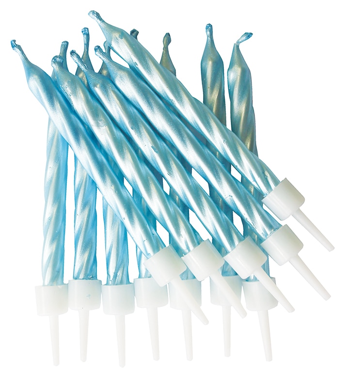 Tortenkerzen - Spiralen hellblau 12er-Pack