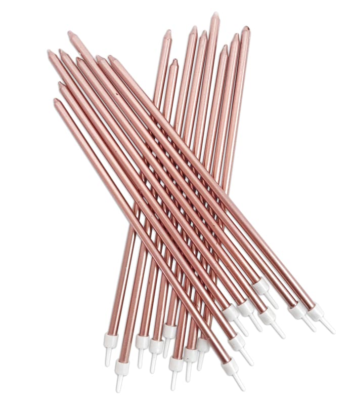 Lange Tortenkerzen in Roségold, 16er-Pack