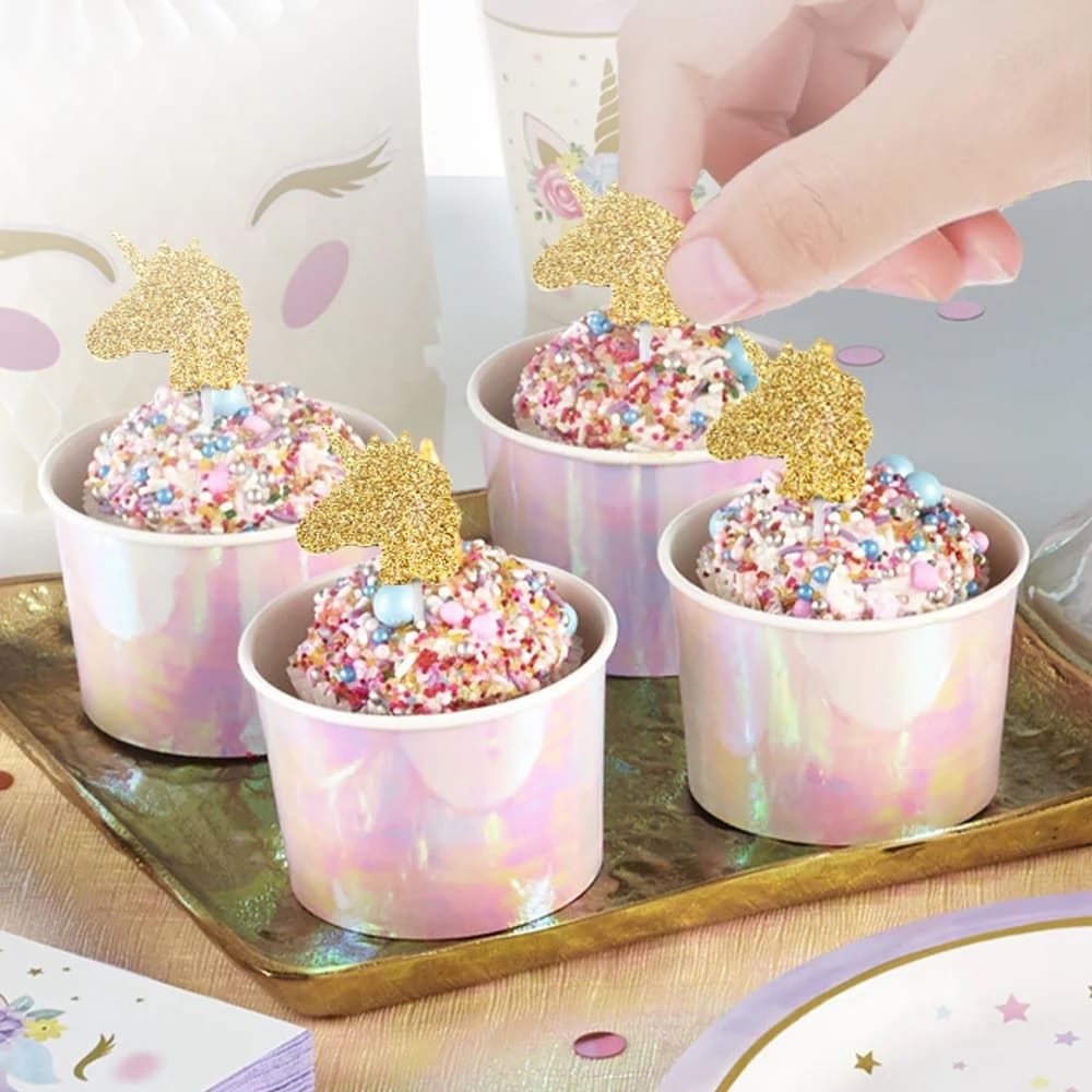 Cupcake Topper - goldene glitzernde Einhörner 12er-Pack