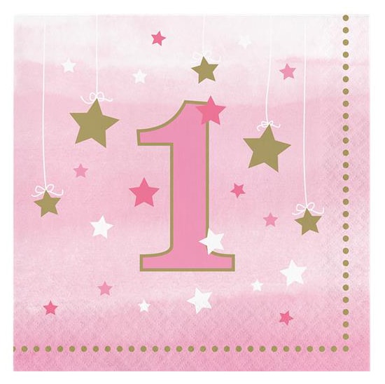 Twinkle Little Star Pink - 1. Geburtstag Servietten 16er Pack