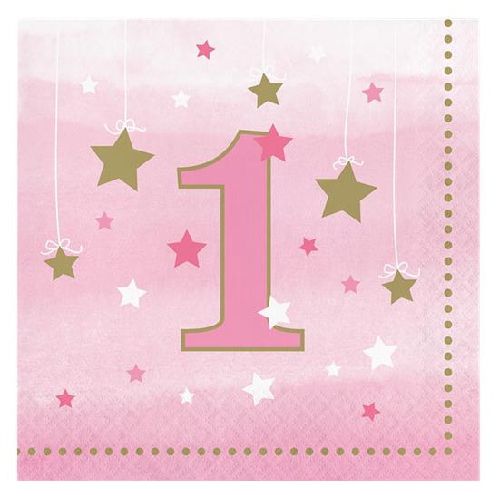 Twinkle Little Star Pink - 1. Geburtstag Servietten 16er-Pack