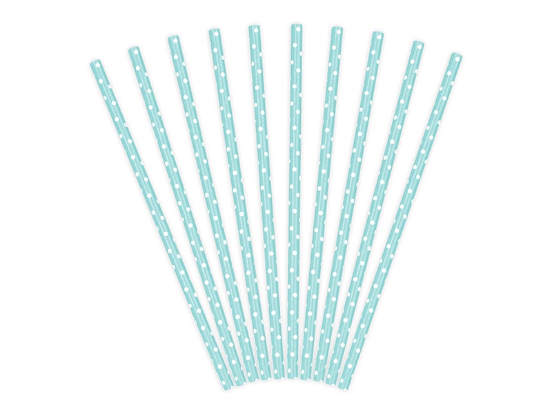 Papierstrohhalme - Hellblau mit Punkten 10er-Pack