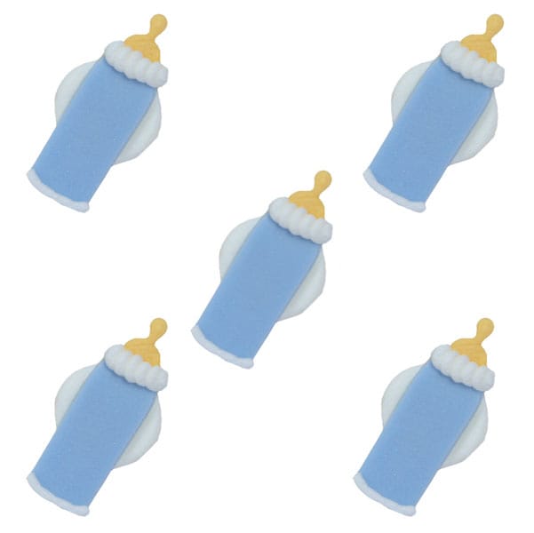Zuckerdekorationen - hellblaue Babyflaschen 5er-Pack