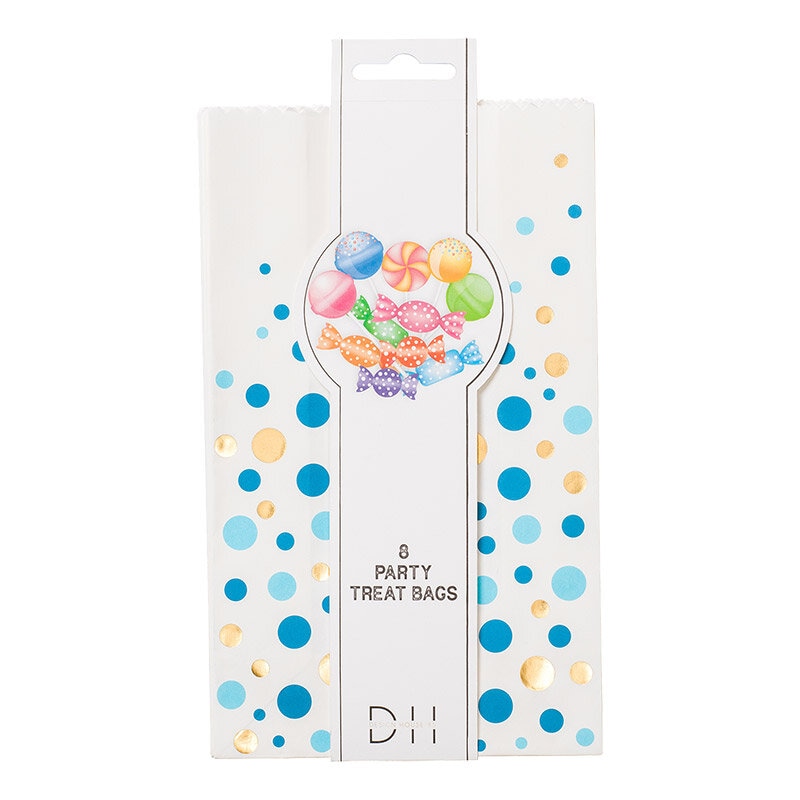 Bonbontüten aus Papier mit blauen Punkten, 8er Pack