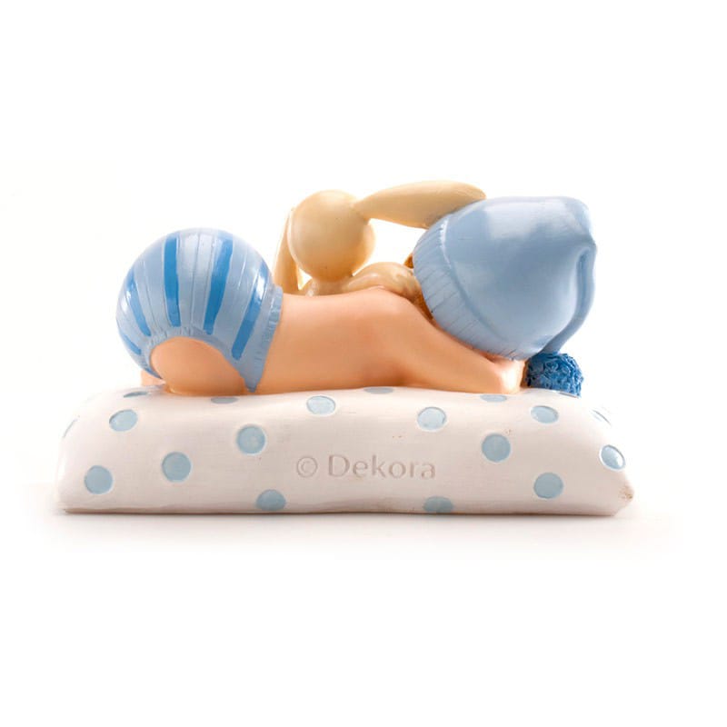 Tortenfigur - Baby in Blau mit Kuscheltier 10 cm