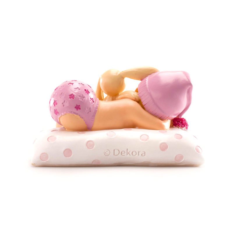Tortenfigur - Baby in Rosa mit Kuscheltier 10 cm