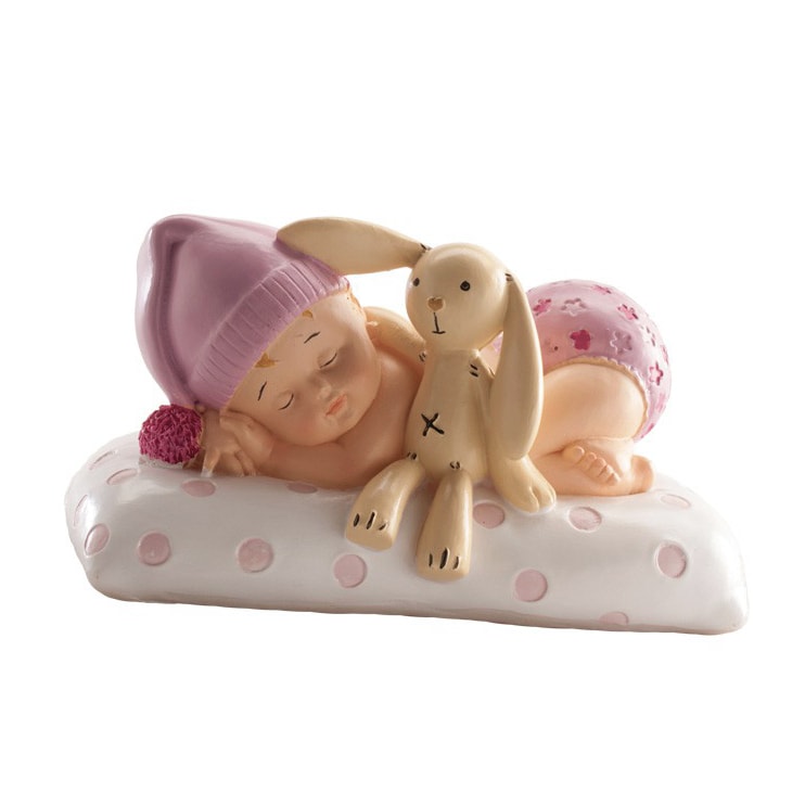 Tortenfigur - Baby in Rosa mit Kuscheltier 10 cm
