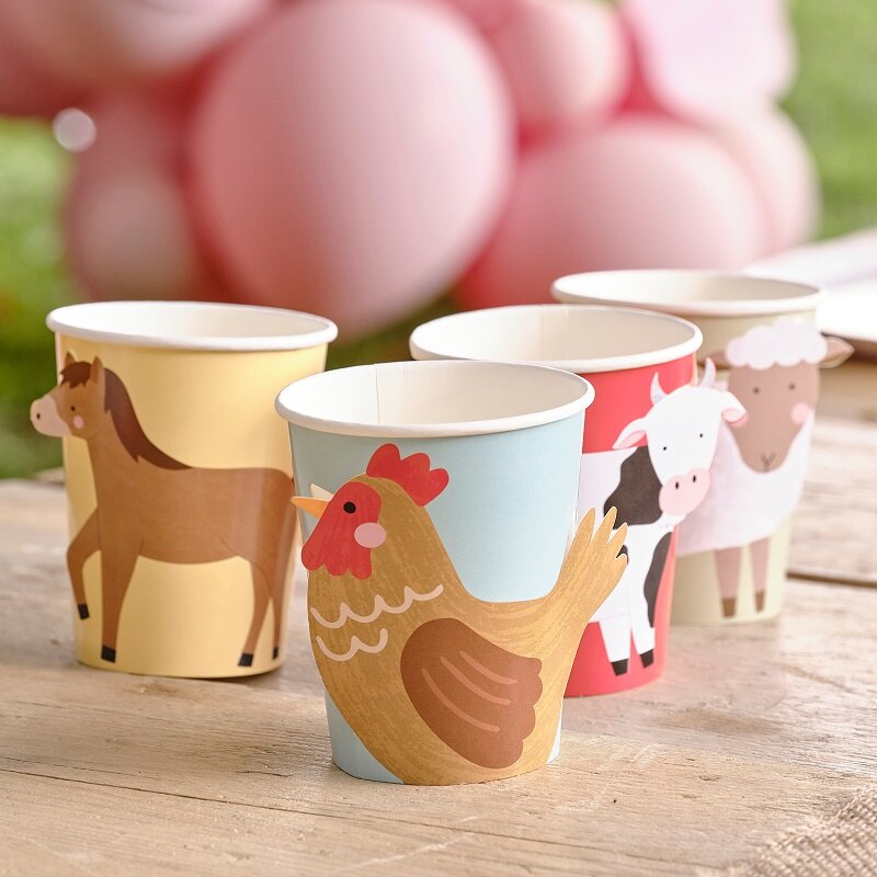 Bauernhof Tiere - Pappbecher 8er-Pack