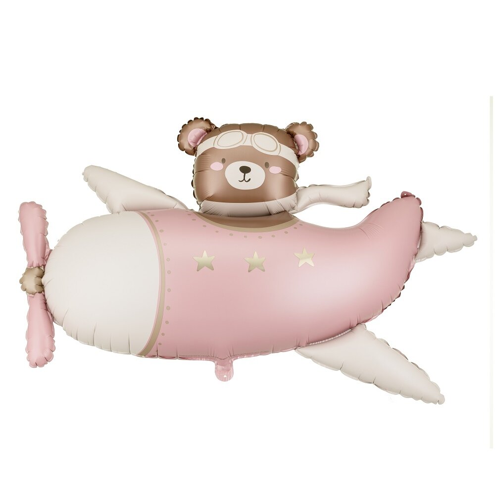 Folienballon Teddybär im rosa Flugzeug 94 cm