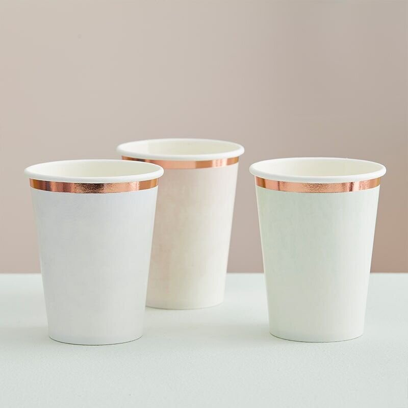 Pappbecher Pastell mit Roségold 8er-Pack
