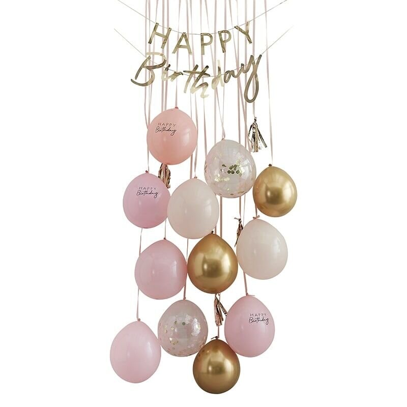 Luftballonset für die Tür - Happy Birthday rosa