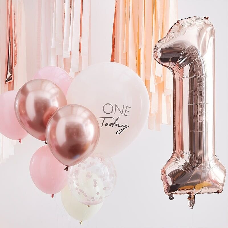 Ballon Bouquet 1 Jahr - Rosa/Roségold