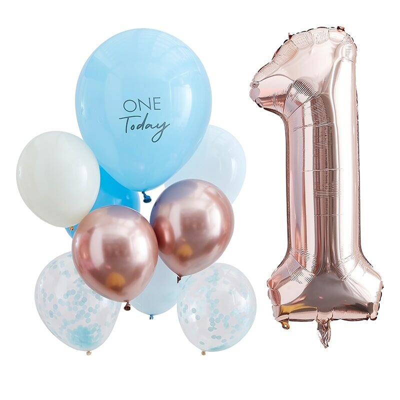 Ballon Bouquet 1 Jahr - Blau/Roségold