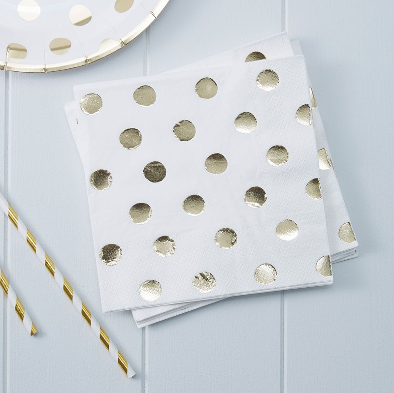 Servietten mit Goldfolienpunkten 20er-Pack (weiß)