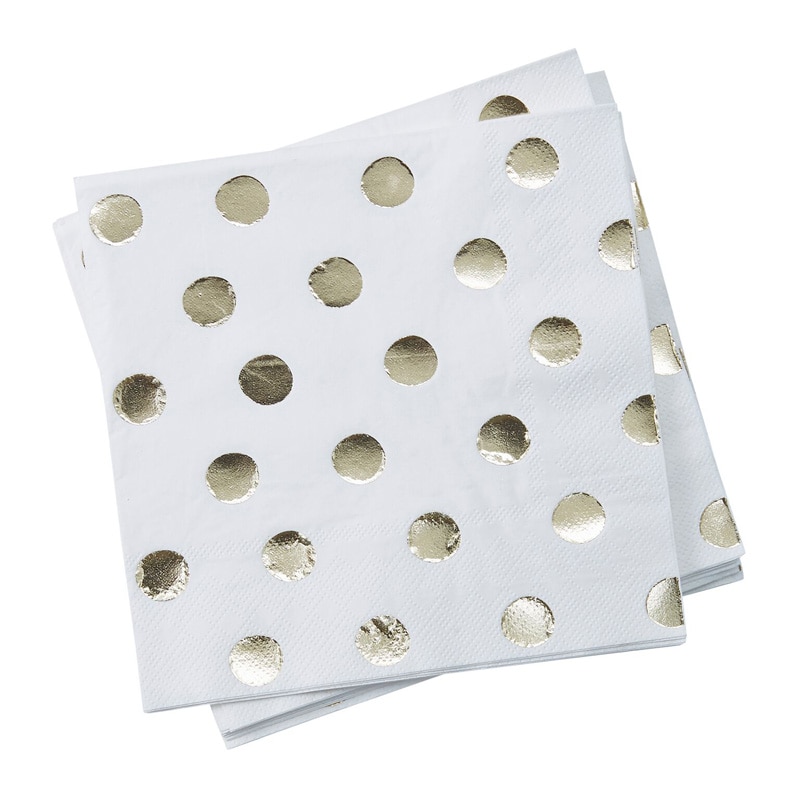 Servietten mit Goldfolienpunkten 20er-Pack (weiß)